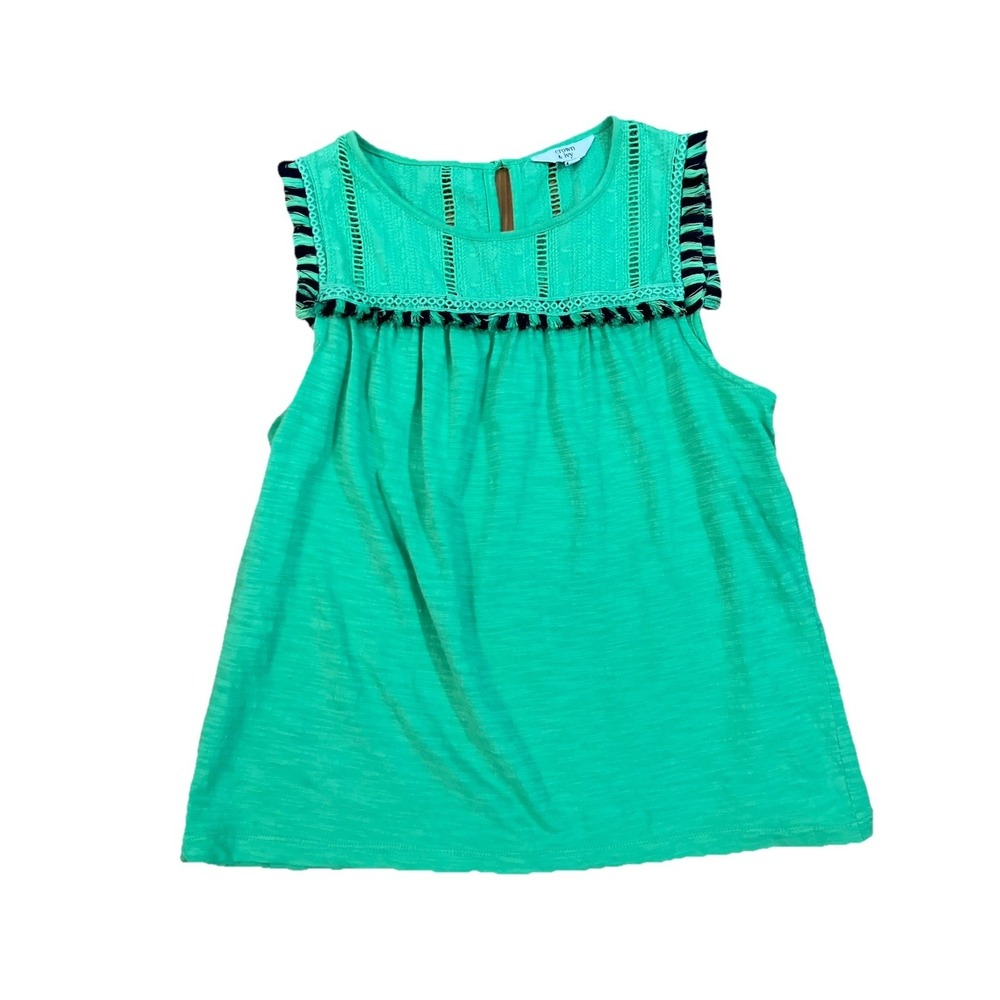 CROWN & IVY‎ Shirt  Green sz XS FRING sleeveless
